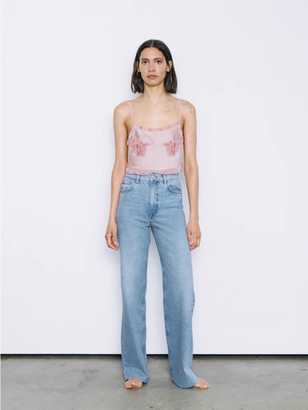 Zara The 90s Full Length Light Blue High-Rise Wide Leg Jeans size 12